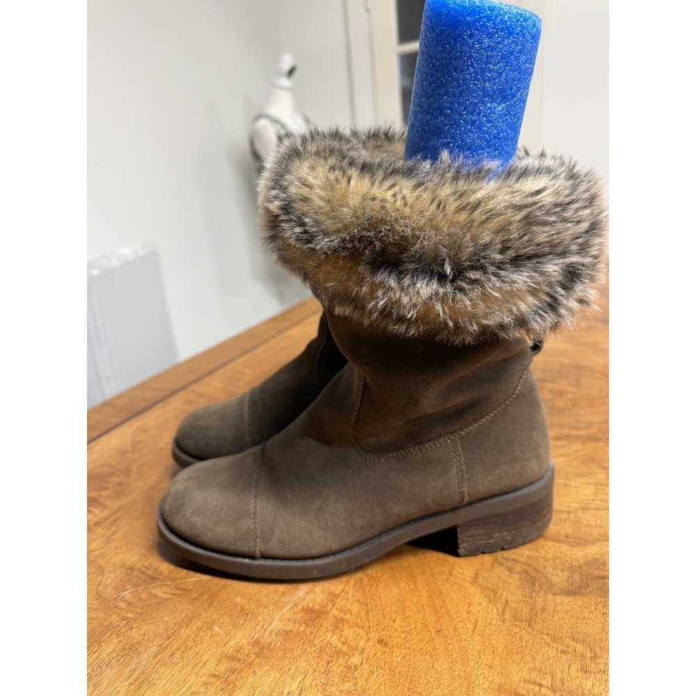 Vtg 90 Cougar Women's 9 Tan Suede Leather Winter Boots Fur Lined Cozy Lug Canada